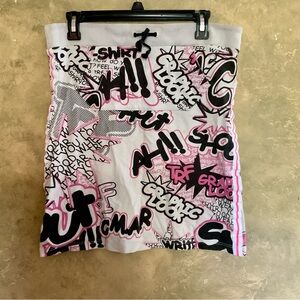 Vintage Zara Graffiti Print Mini Skirt Y2K Sporty Stripe Rare London Archive Med